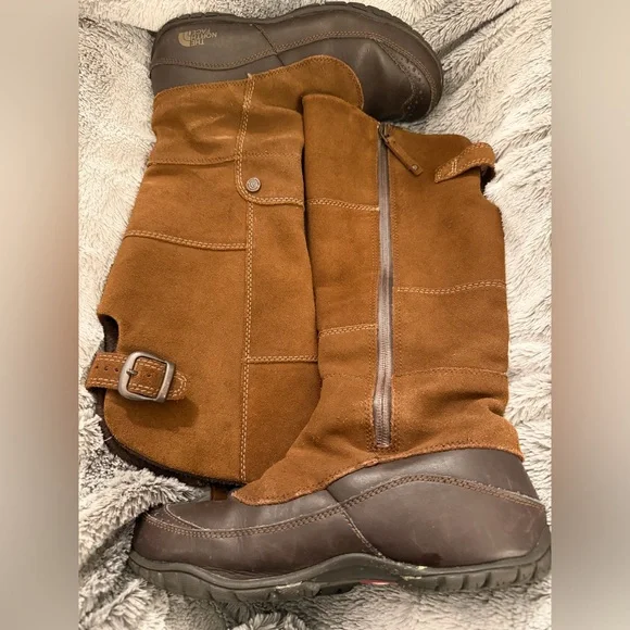The North Face Brown Leather Tall Riding Hiking Winter Boots Size 7 - Picture 8 of 9